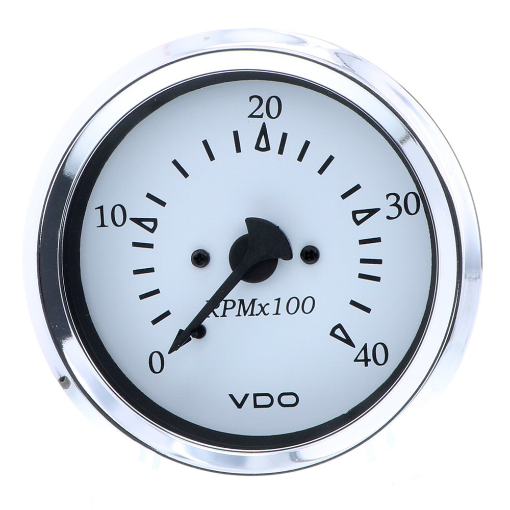 image for VDO Cockpit Marine 85MM (3-3/8″) Diesel Tachometer – 4000 RPM – White Dial/Chrome Bezel