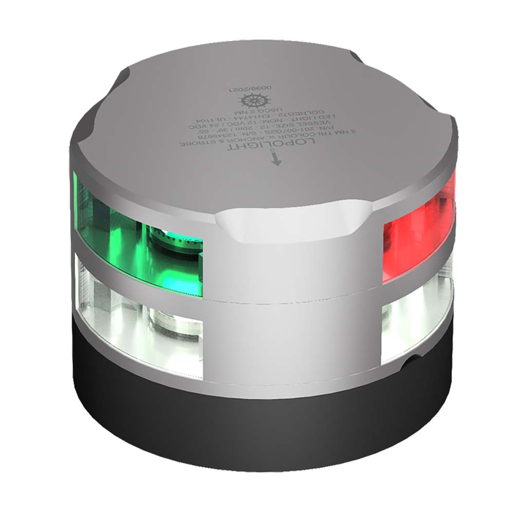 image for Lopolight Series 201-007 – Tri-Color Navigation/Anchor/Strobe – 2NM – Horizontal Mount – Silver Housing
