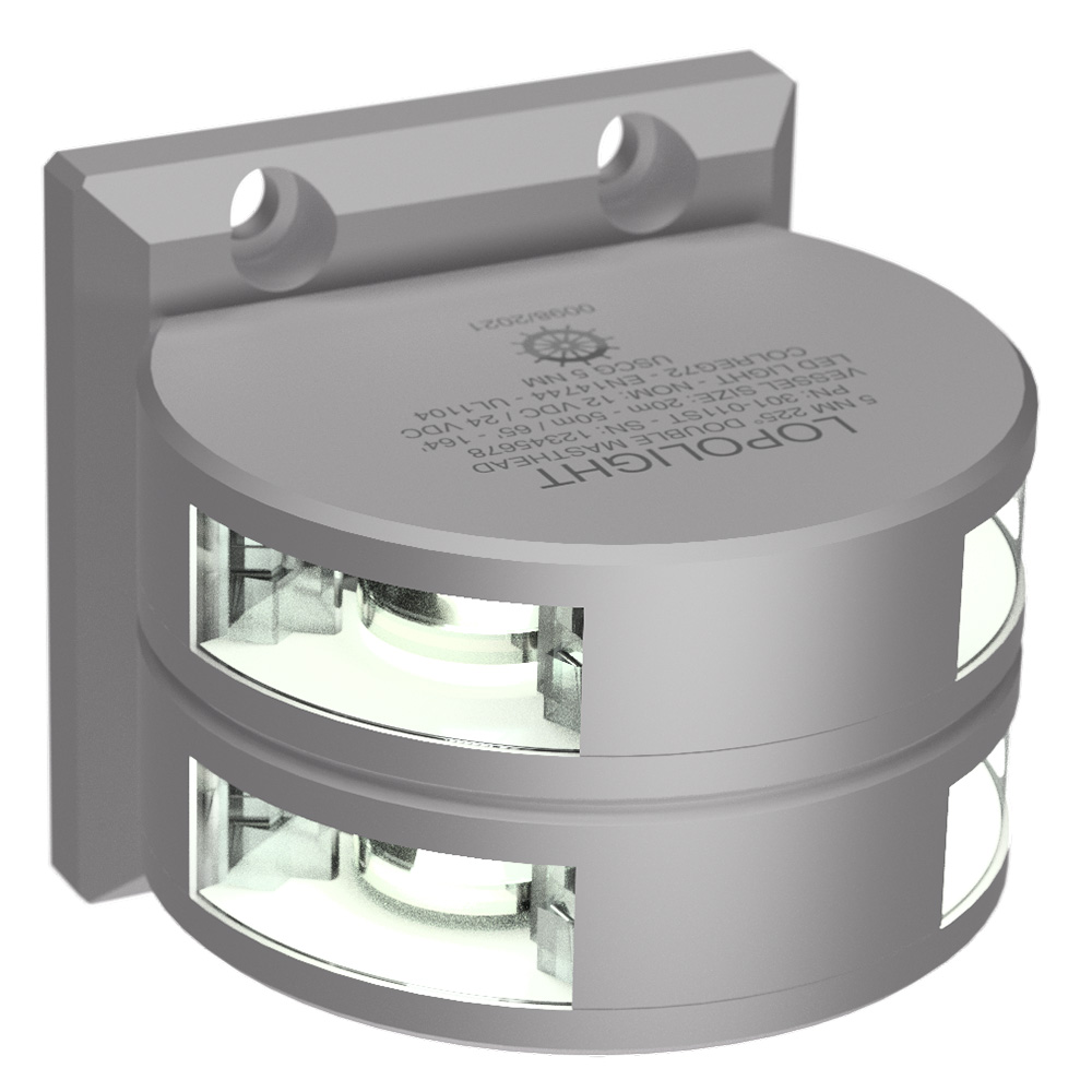 image for Lopolight Series 301-011 – Double Stacked Masthead Light – 5NM – Vertical Mount – White – Silver Housing