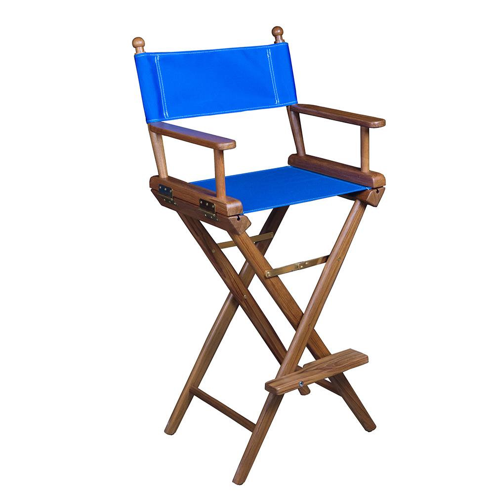 image for Whitecap Captain's Chair w/Blue Seat Covers – Teak