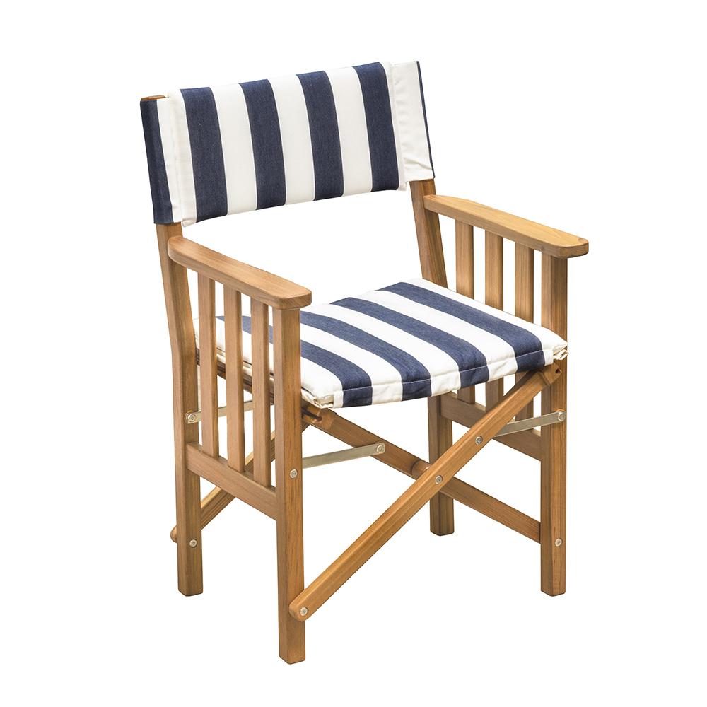 image for Whitecap Director's Chair II w/Navy & White Cushion – Teak