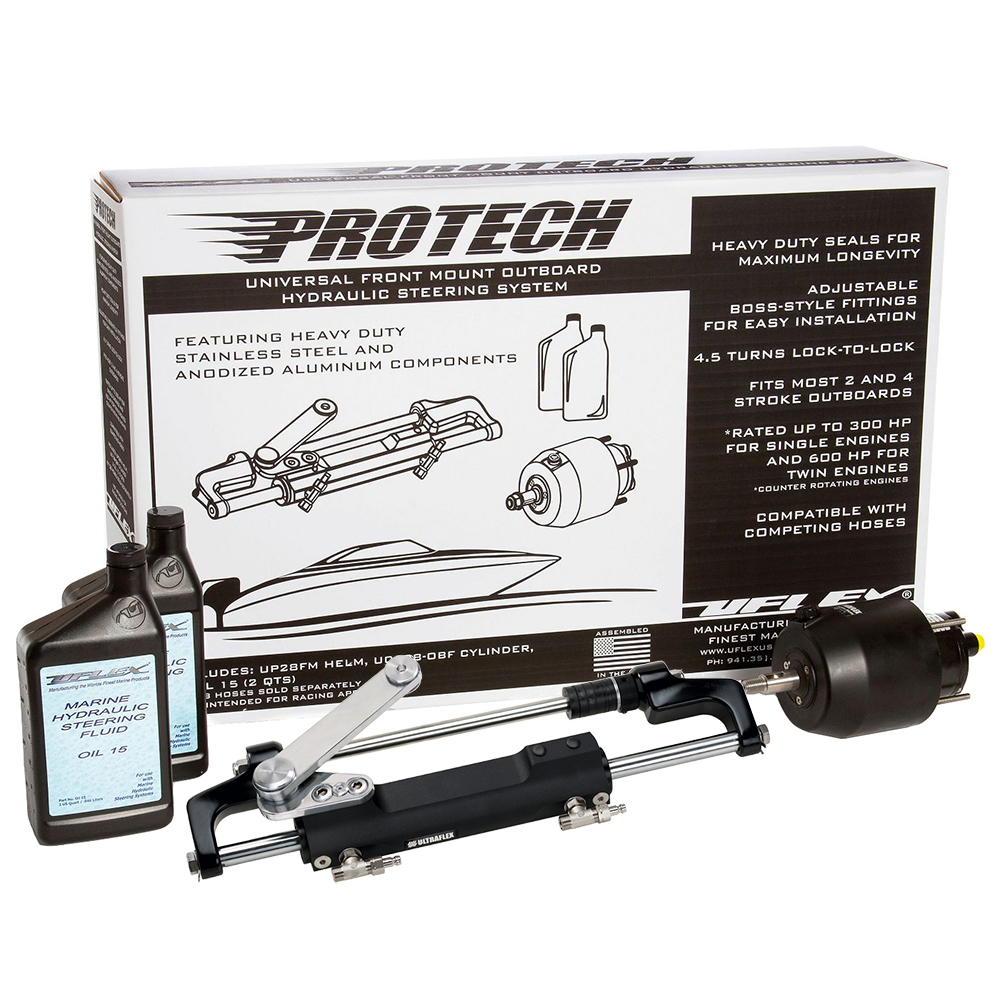 image for Uflex PROTECH 1.1 Front Mount OB Hydraulic System – Includes UP28 FM Helm, Oil & UC128-TS/1 Cylinder – No Hoses