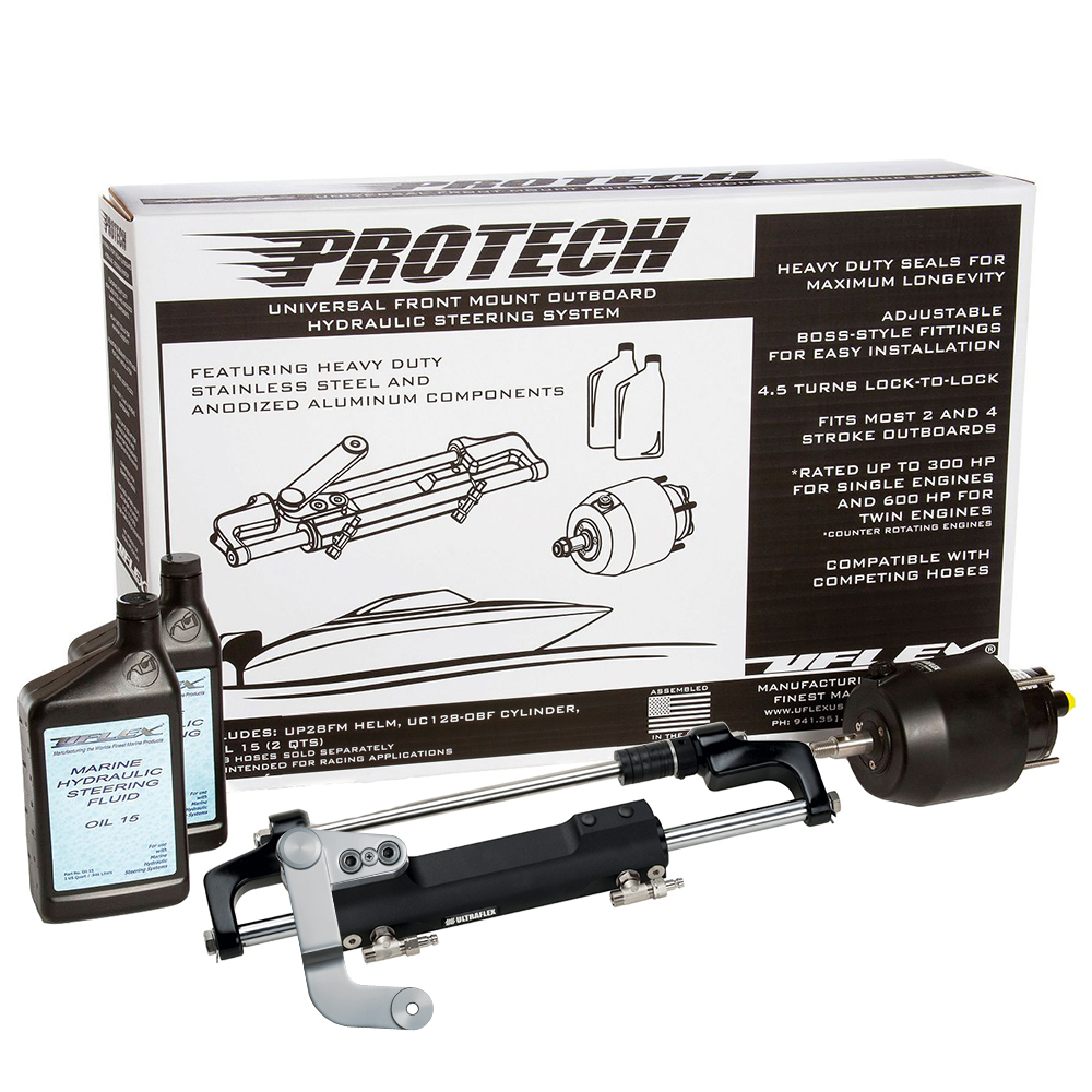 image for Uflex PROTECH 3.1 Front Mount OB Hydraulic System – Includes UP28 FM Helm, Oil & UC128-TS/3 Cylinder – No Hoses