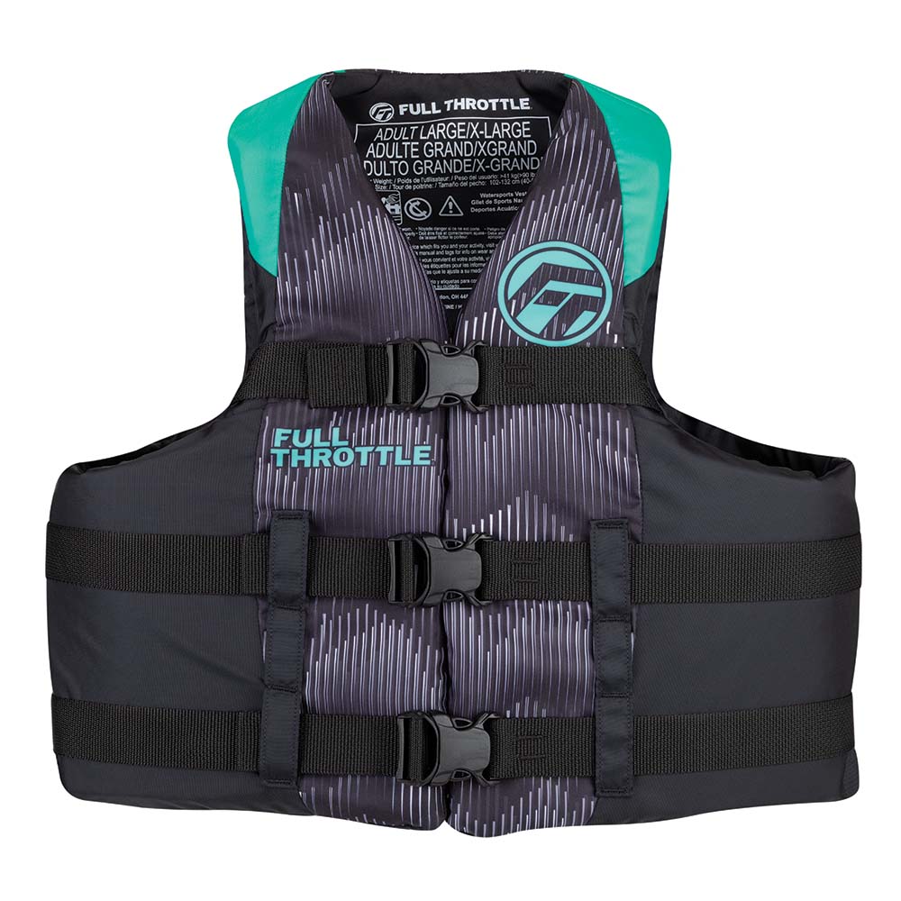 image for Full Throttle Adult Nylon Life Jacket – L/XL – Aqua/Black