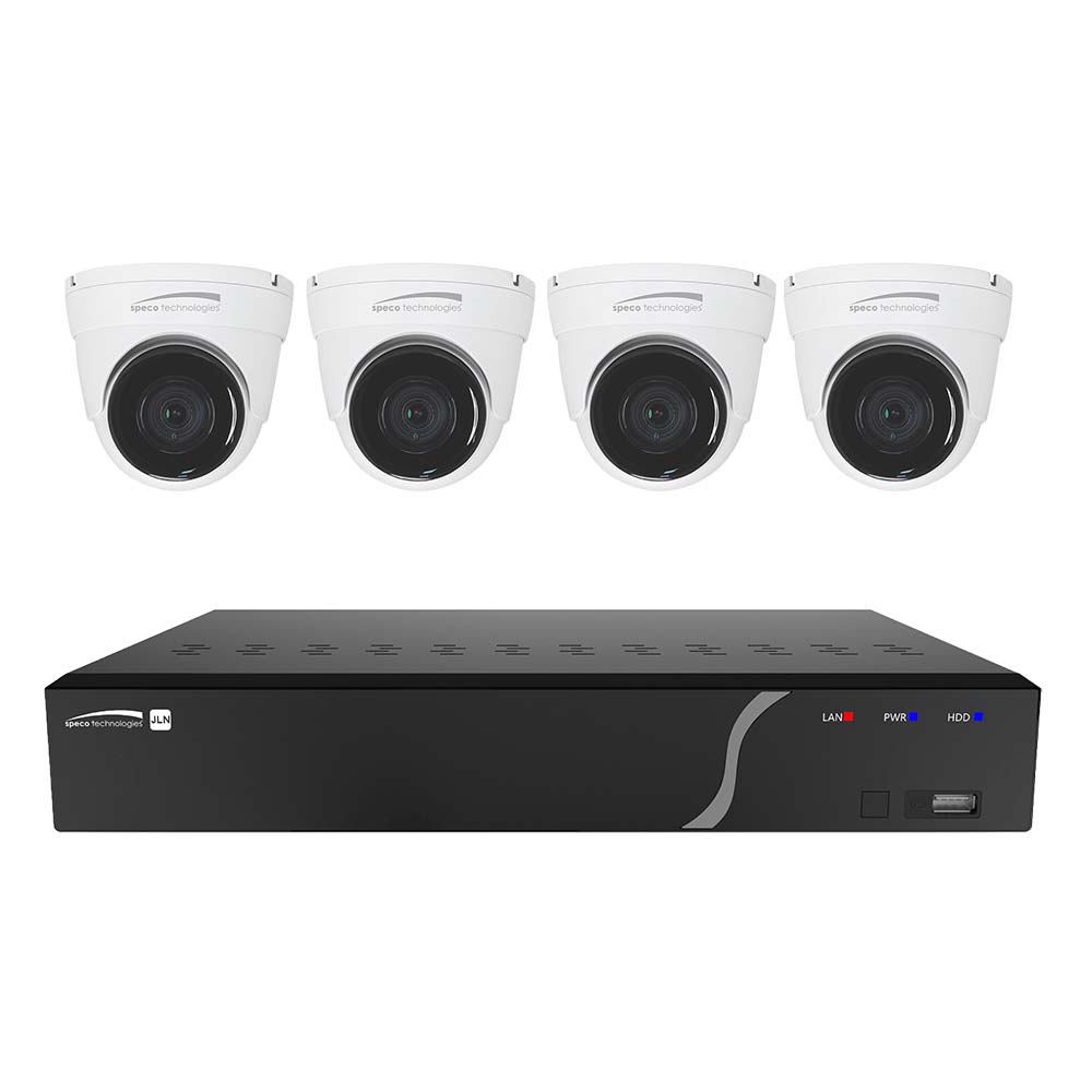 image for Speco 4 Channel NVR Kit w/4 Outdoor IR 5MP IP Cameras 2.8mm Fixed Lens, 1TB Kit NDAA