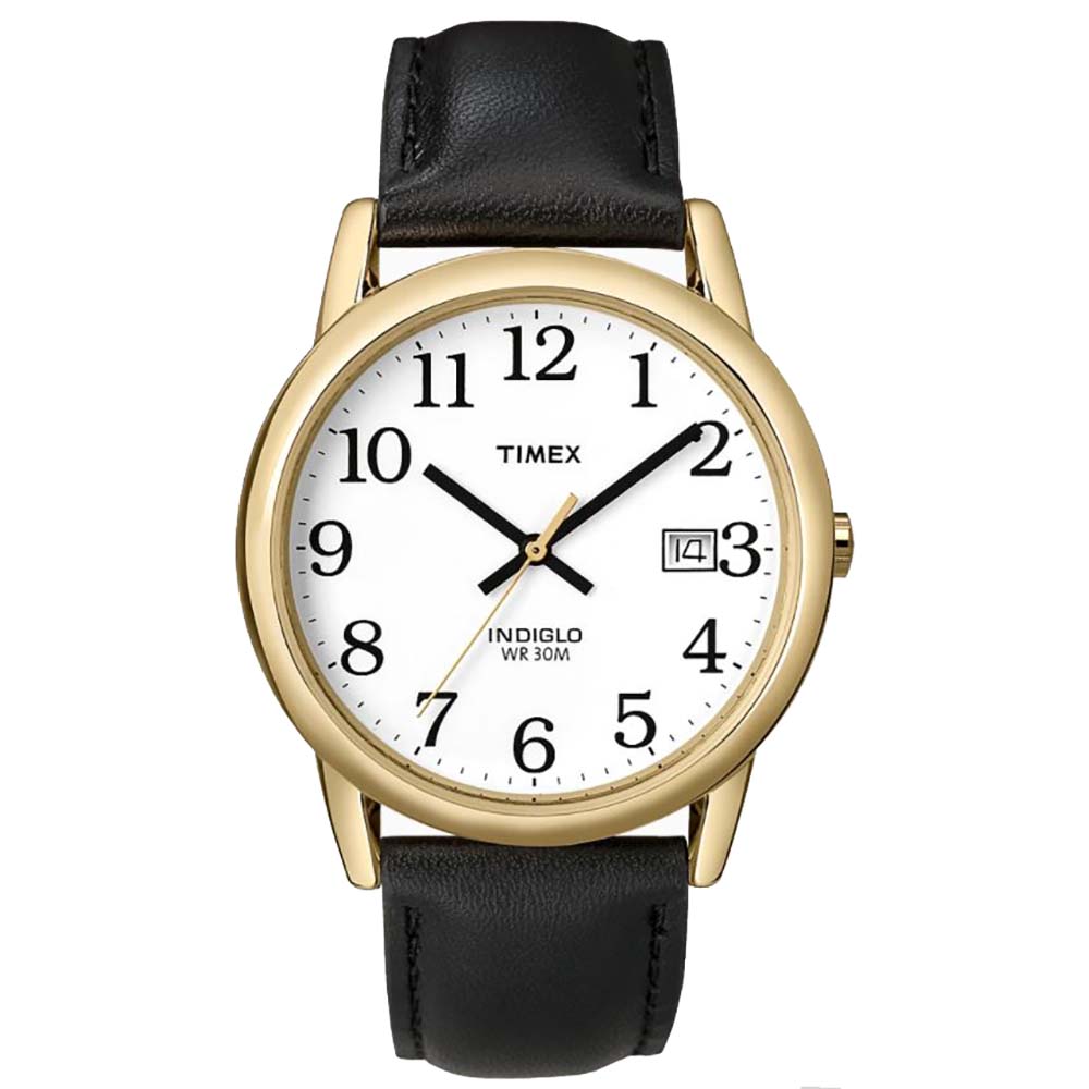 image for Timex Easy Reader 35mm Watch – Black Leather Strap/Gold Tone Case
