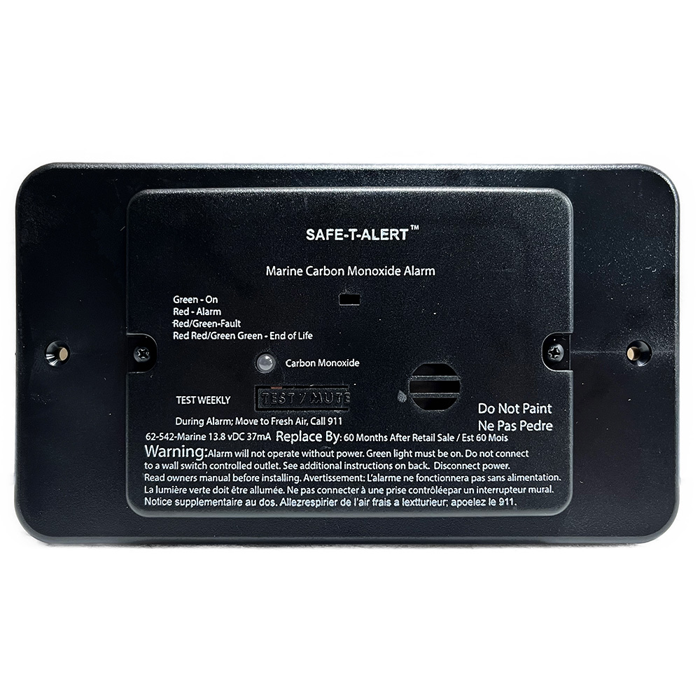 image for Safe-T-Alert 62 Series Marine Carbon Monoxide – Black – Flush Mount – 12V w/Relay & Trim Ring