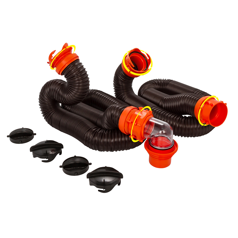 image for Camco RhinoFLEX 20' Sewer Hose Kit w/4 In 1 Elbow Caps