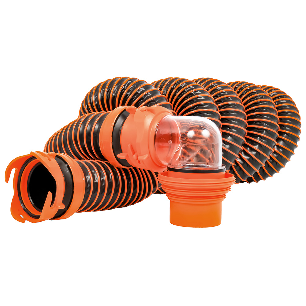 Camco RhinoEXTREME 15&#39; Sewer Hose Kit w/Swivel Fitting 4 In 1 Elbow Caps CD-93931