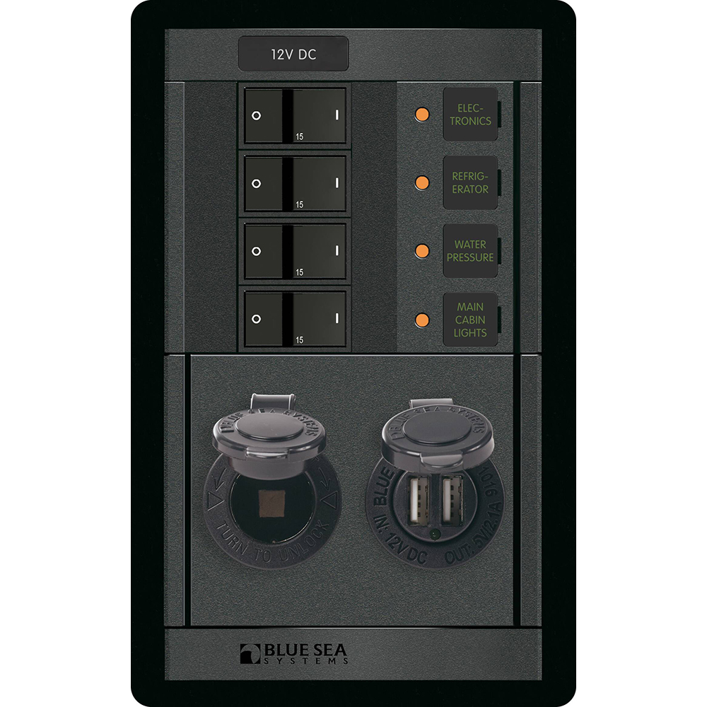 Blue Sea 1495 - 360 Panel - 4 Position 12V w/Dual USB &amp; 12V Socket CD-94723