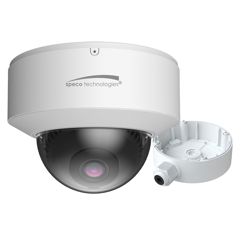 image for Speco 4MP AI Dome IP Camera w/IR 2.8mm Fixed Lens – White Housing w/Junction Box (POE)