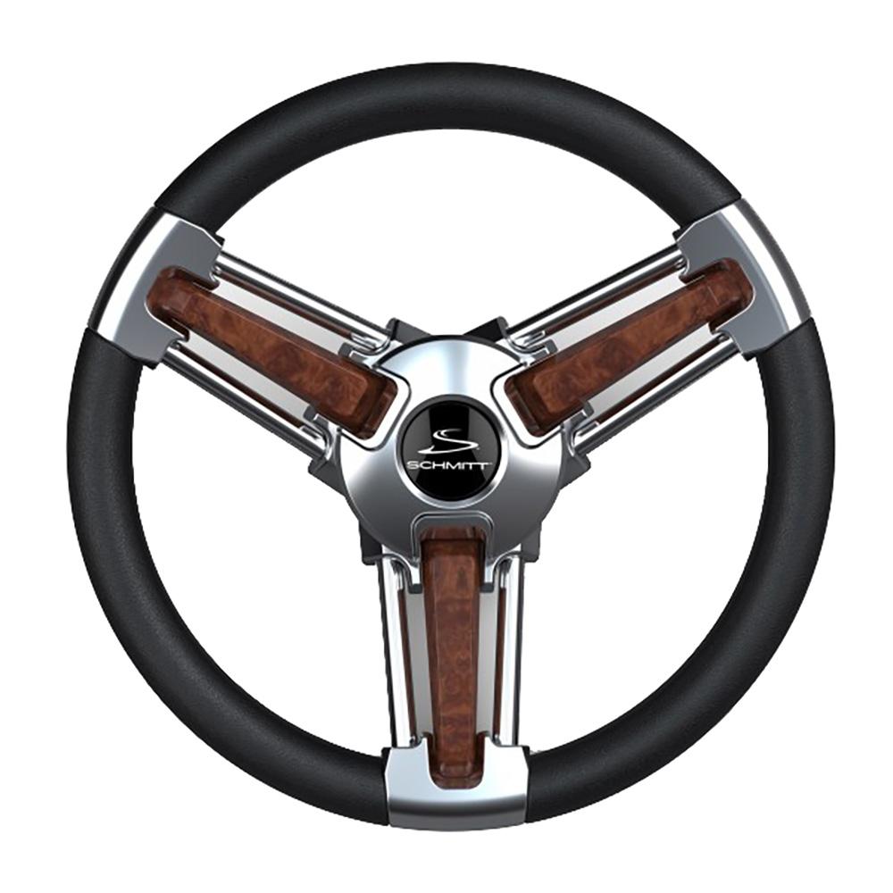 image for Schmitt Marine Burano Wheel 14″ 3/4″ Tapered Shaft Burl Polyurethane w/Stainless Spoke Includes Center Cap/Nut