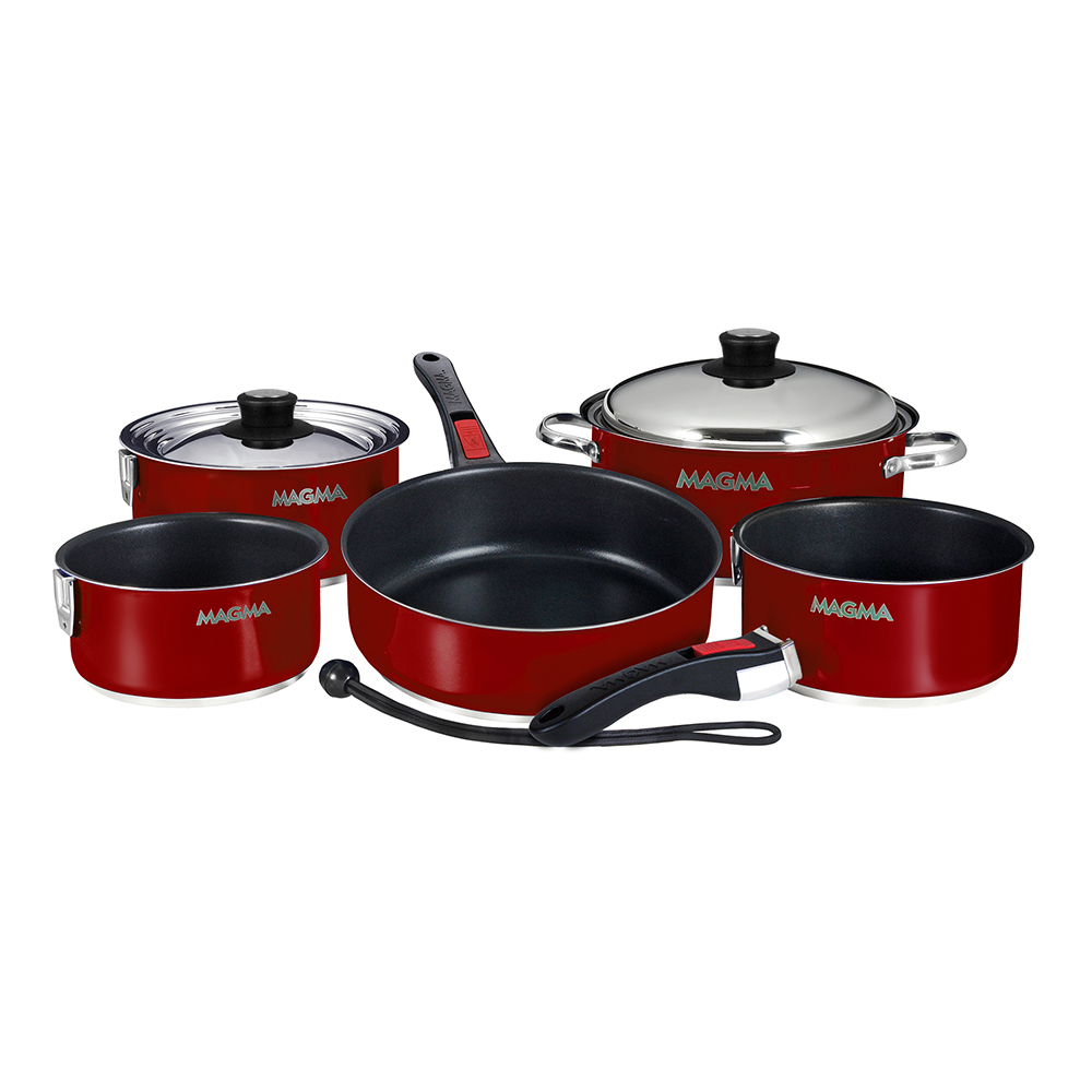 image for Magma Nestable 10 Piece Induction Non-Stick Enamel Finish Cookware Set – Magma Red
