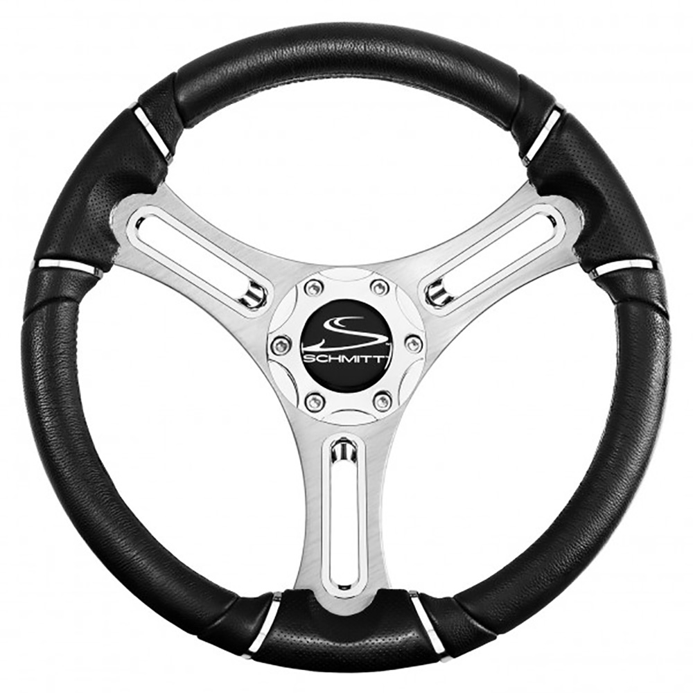 image for Schmitt Marine Torcello 14″ Wheel – 04 Series – Polyurethane Wheel w/Chrome Trim & Cap – Brushed Spokes – 3/4″ Tapered Shaft