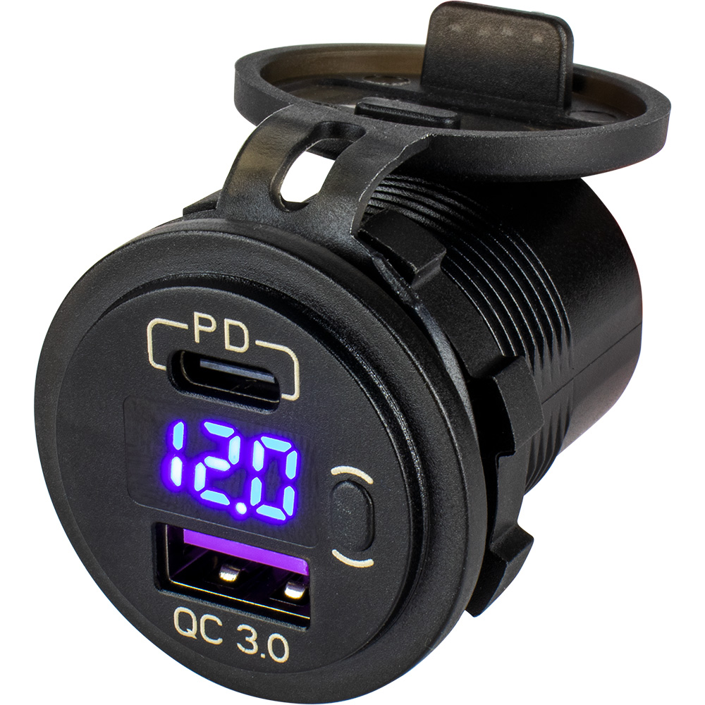 image for Sea-Dog Round USB & USB-C Power Socket w/Hidden Voltmeter