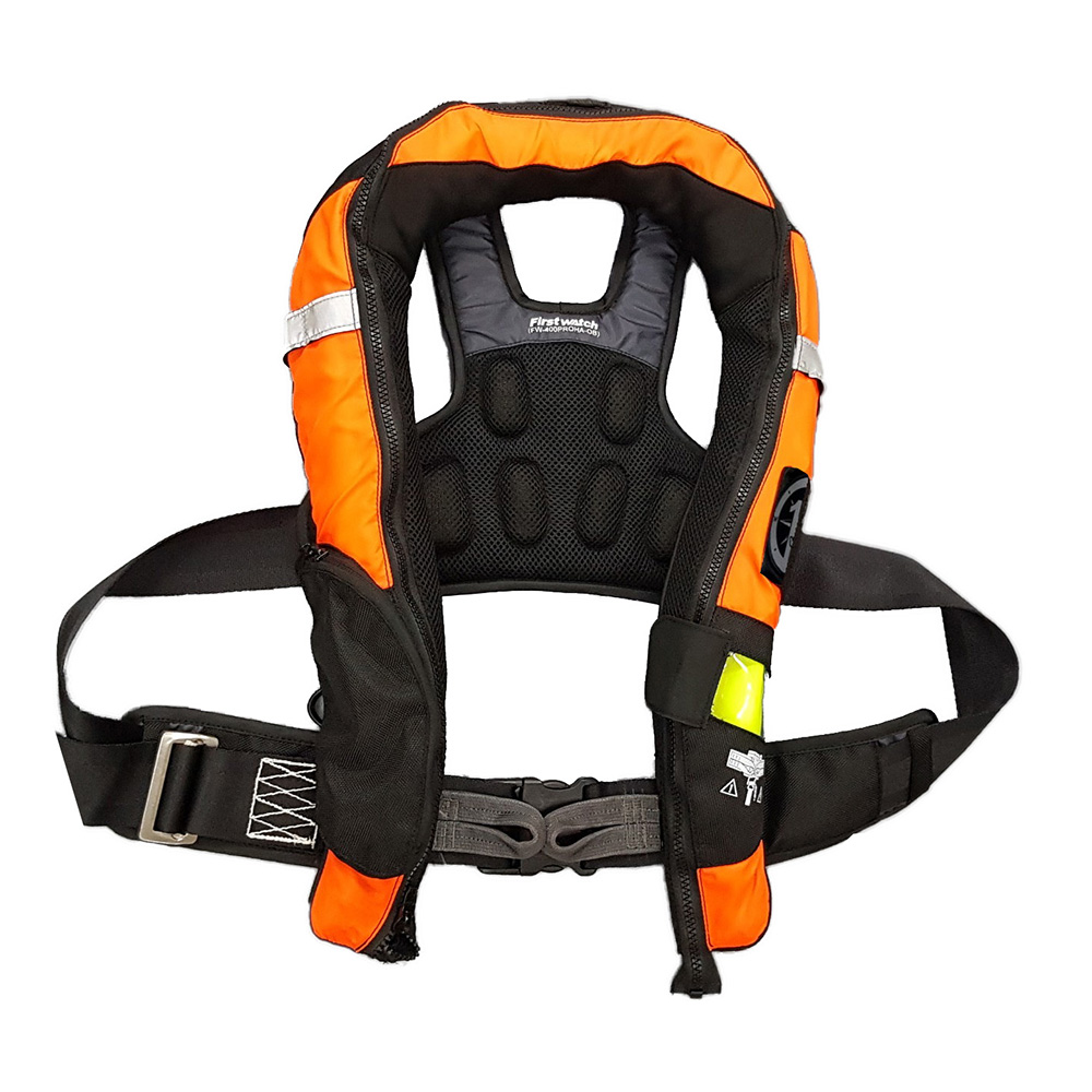 image for First Watch FW-40PRO Ergo Auto Inflatable PFD w/Harness – Hi-Vis Orange & Black
