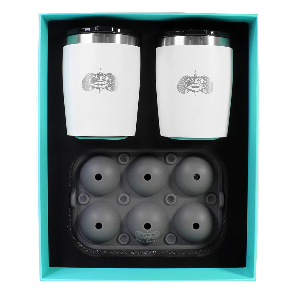 image for Toadfish Non-Tipping 10oz White Rocks Tumblers w/Ice Ball Tray – 2 Tumblers