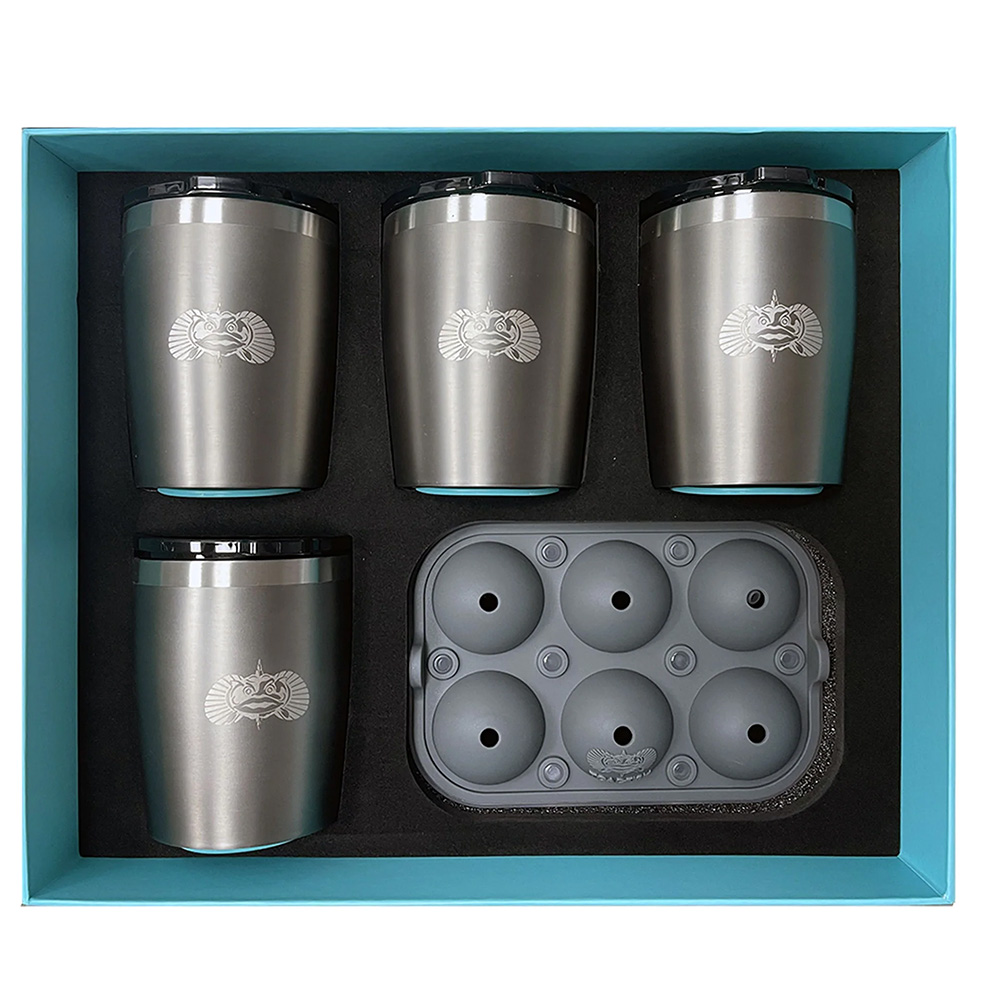 image for Toadfish Non-Tipping 10oz Graphite Rocks Tumblers w/Ice Ball Tray – 4 Tumblers