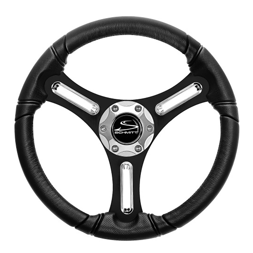 image for Schmitt Marine Torcello 14″ Wheel – 03 Series – Polyurethane Wheel w/Chrome Spoke Inserts & Cap – Black Brushed Spokes – 3/4″ Tapered Shaft