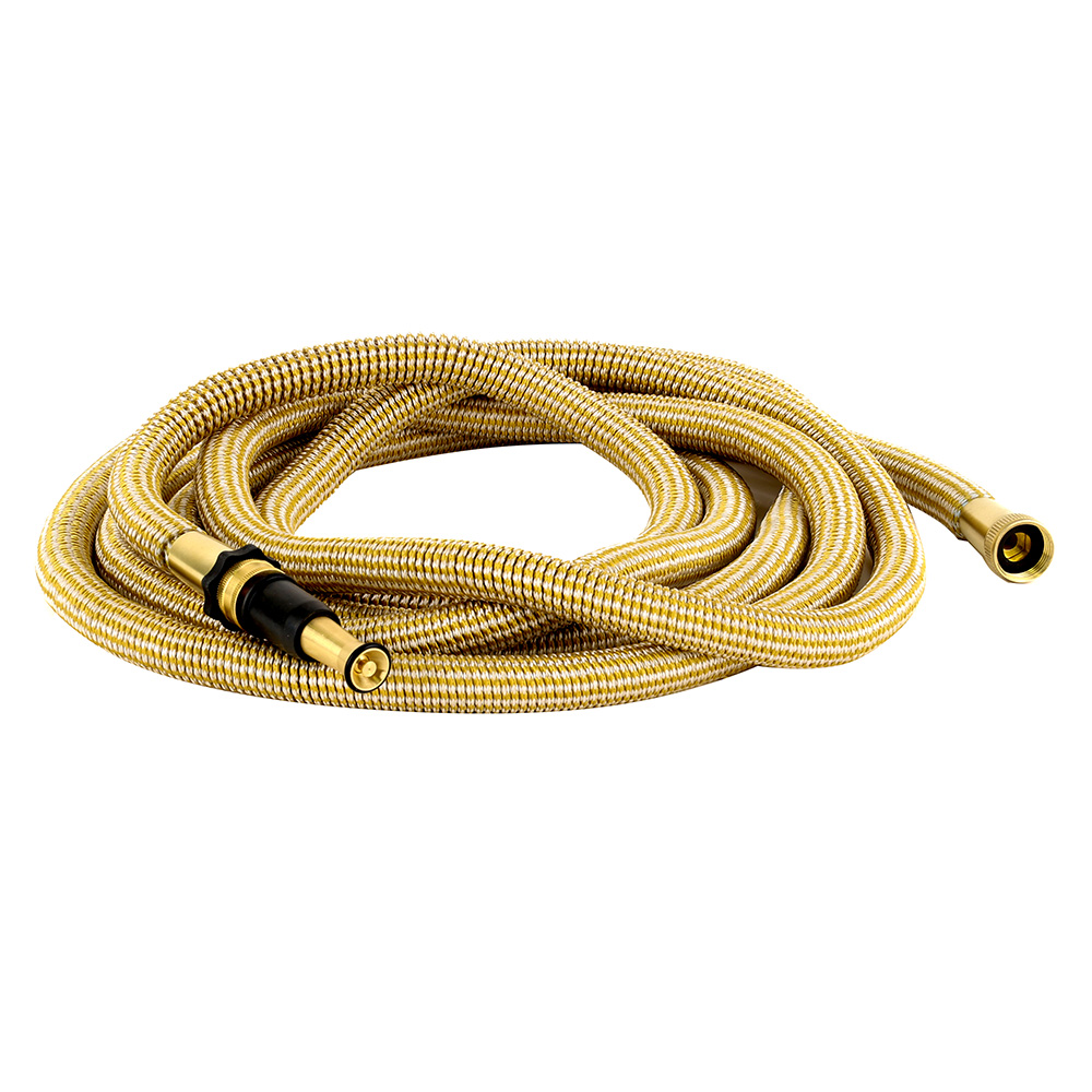 image for HoseCoil 50' Expandable PRO w/Brass Twist Nozzle & Nylon Mesh Bag – Gold/White