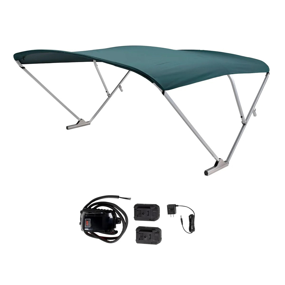 image for SureShade Battery Powered Bimini – Clear Anodized Frame & Green Fabric