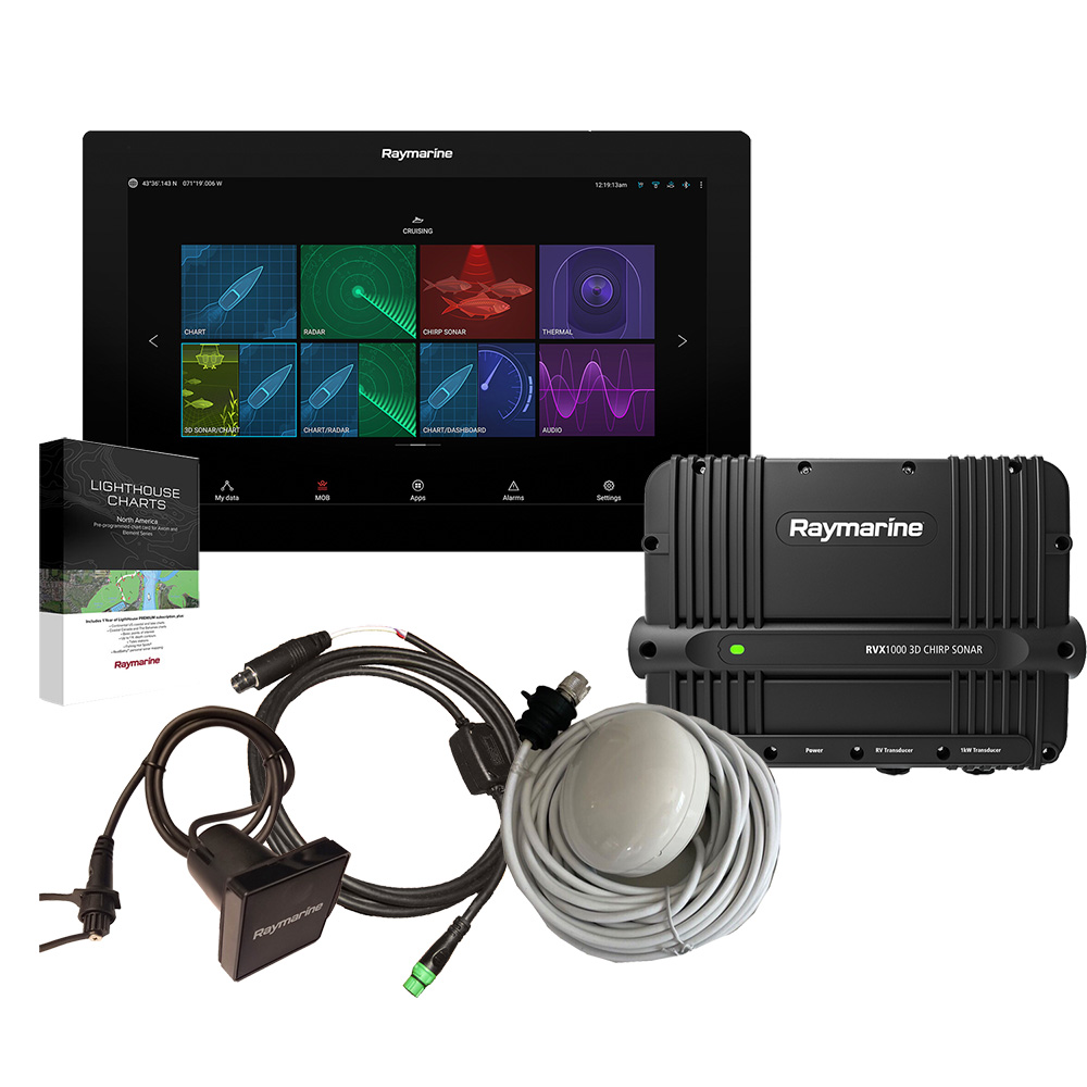 image for Raymarine Axiom XL 16 & RVX1000 Bundle Pack w/GA200 GPS Antenna, RCR-SD Card Reader, External Alarm Module, Alarm/Video Input Cable & LightHouse Charts North America Chart Card