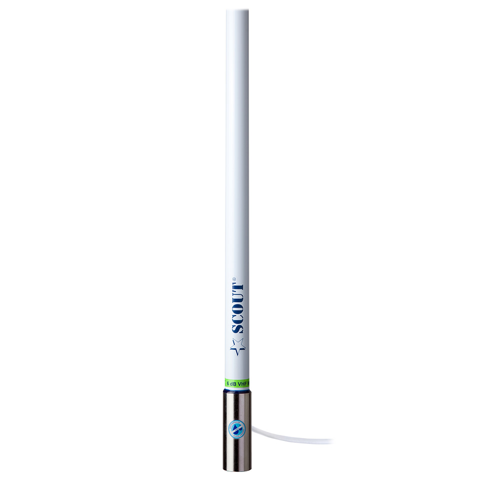 Scout 8' White VHF Antenna 6dB Heavy Stainless Steel Ferrule w/6M RG-8x Includes PL-259 Heavy Duty Offshore Antenna KS-43 2