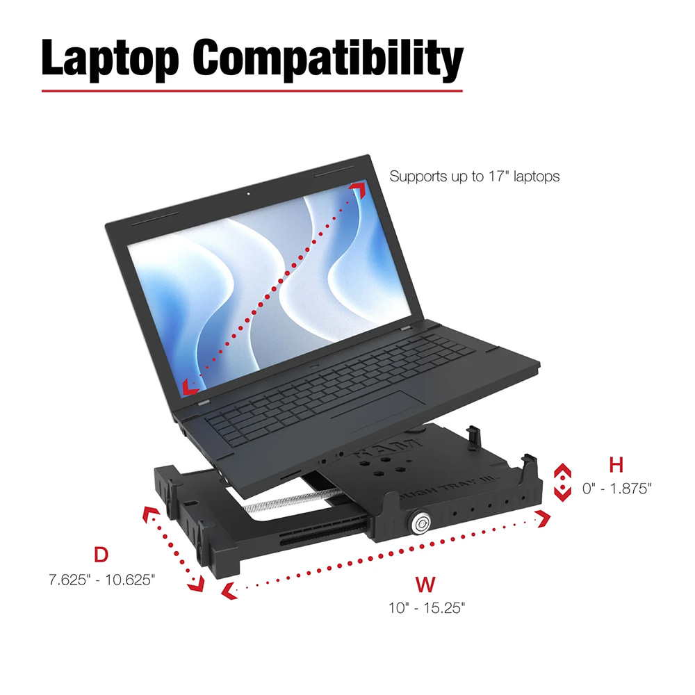 RAM Mount RAM&reg; Tough-Tray&trade; III Spring-Loaded Laptop Tray 3