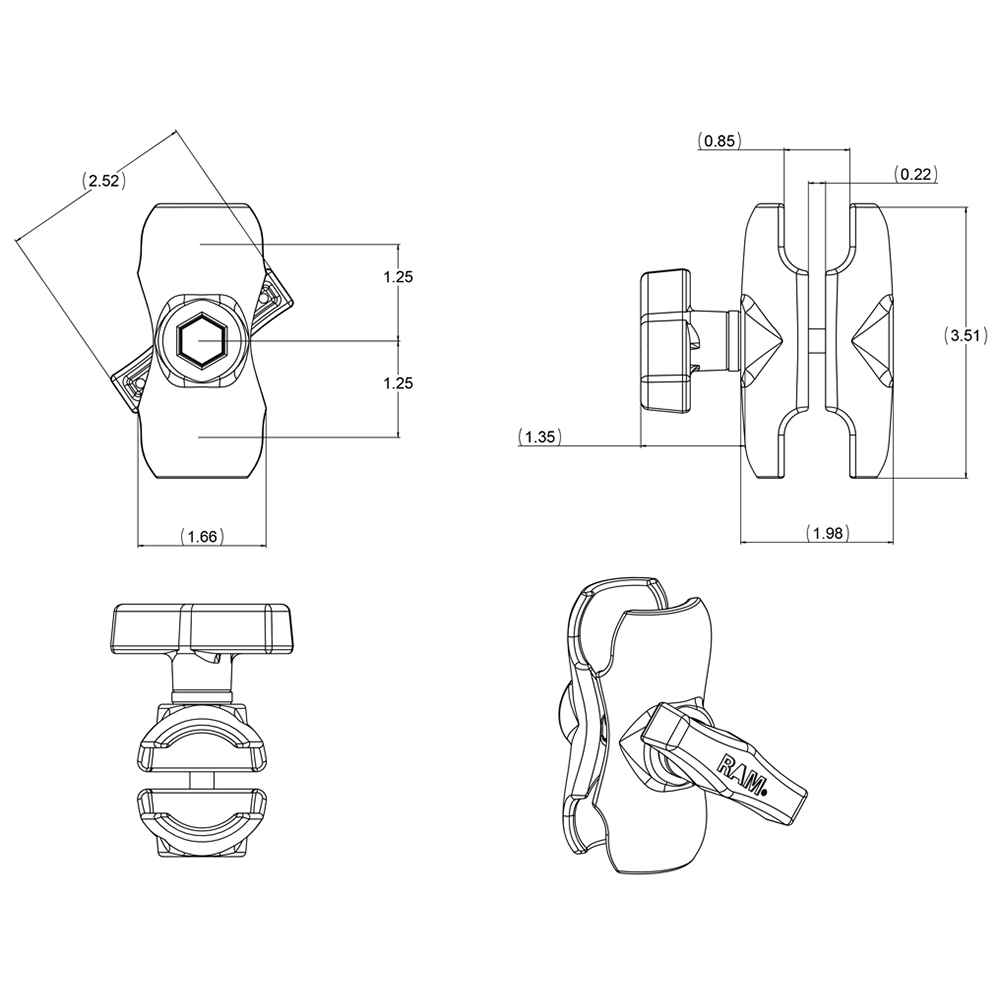 RAM Mount Short Double Socket Arm f/1.5" Ball 3