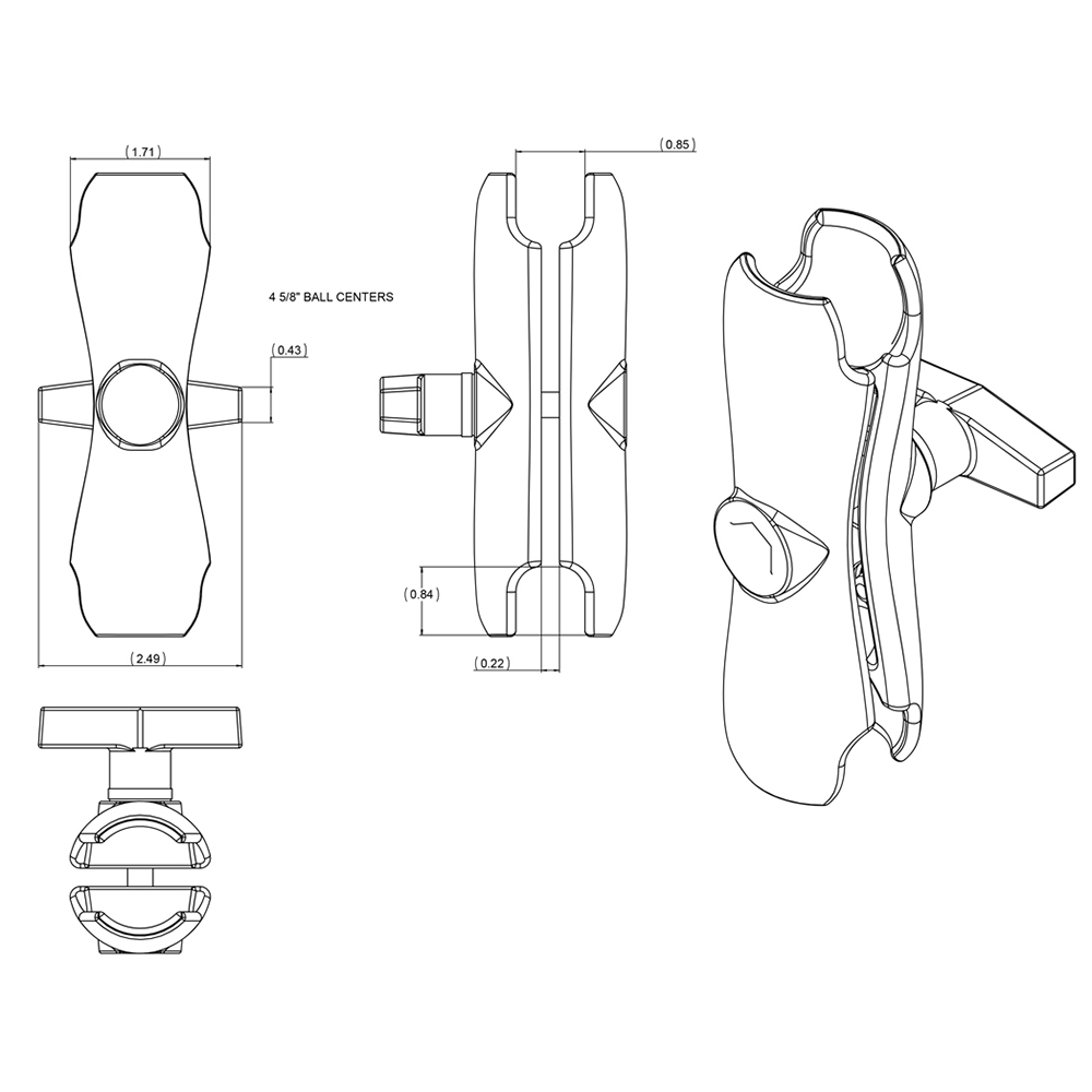 RAM Mount Double Socket Arm f/1.5" Ball Bases 3