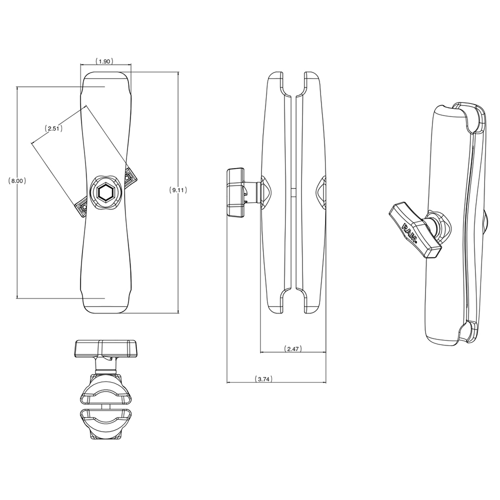RAM Mount Long Double Socket Arm f/1.5" Ball Bases 3