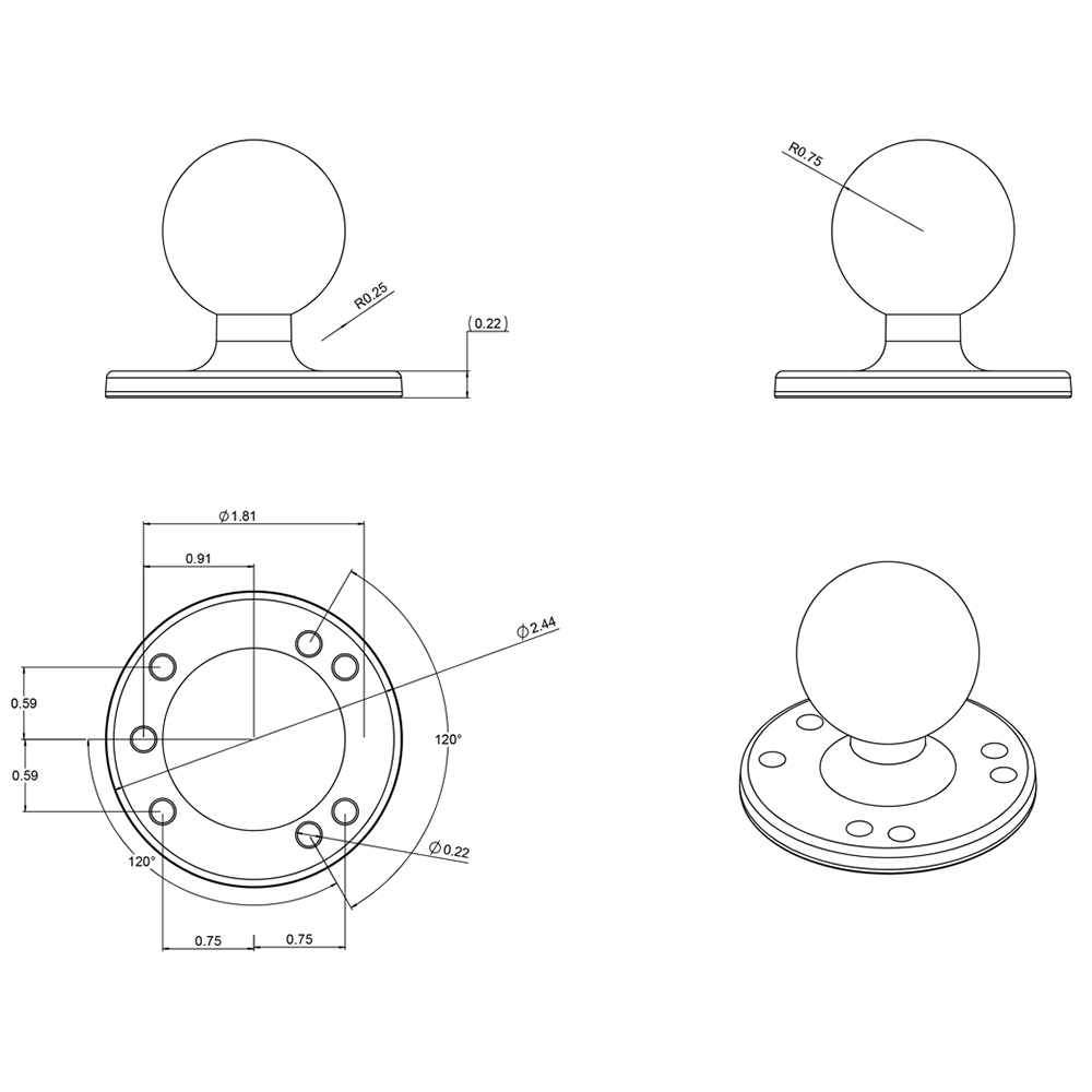 RAM Mount 2-1/2" Diameter Base w/1.5" Ball 4