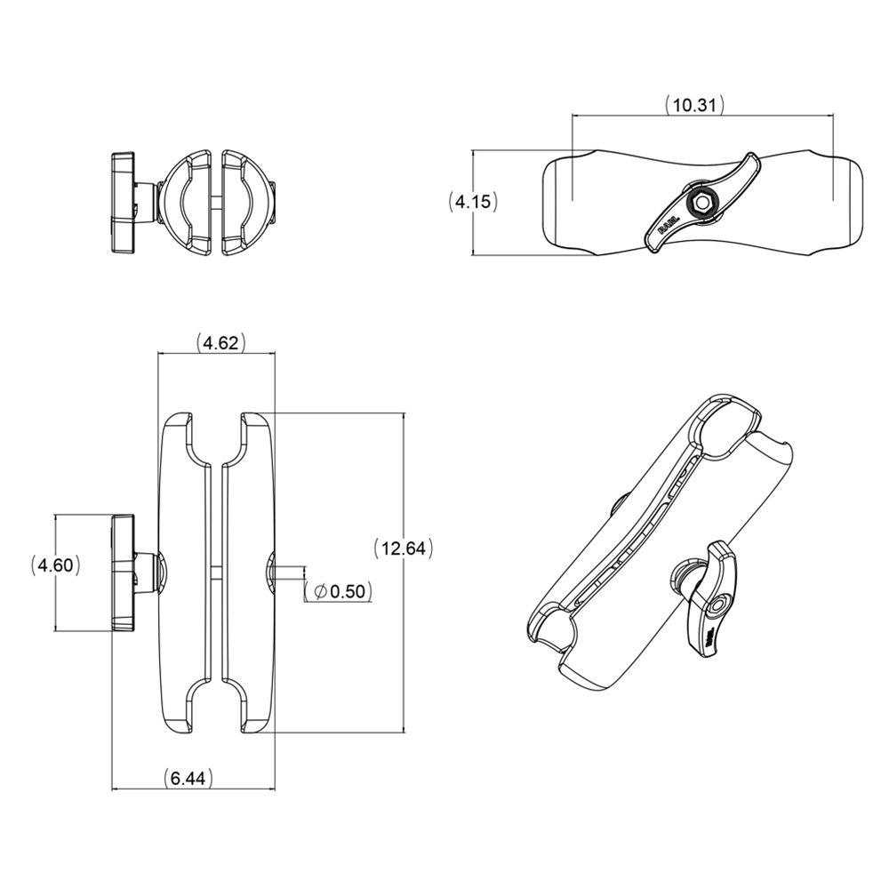 RAM Mount Double Socket Arm f/3.38" E Size Ball Bases 2