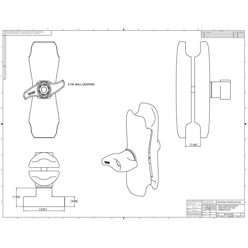 RAM Mount Double Socket Arm w/Jam Nut f/2.25" Bases 2