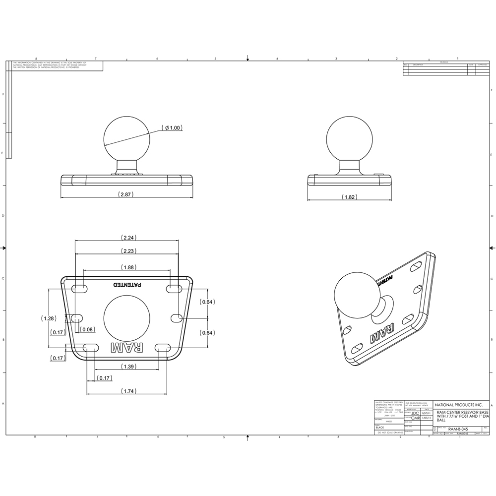 RAM Mount Motorcycle Brake/Clutch Cover w/1" Ball 2