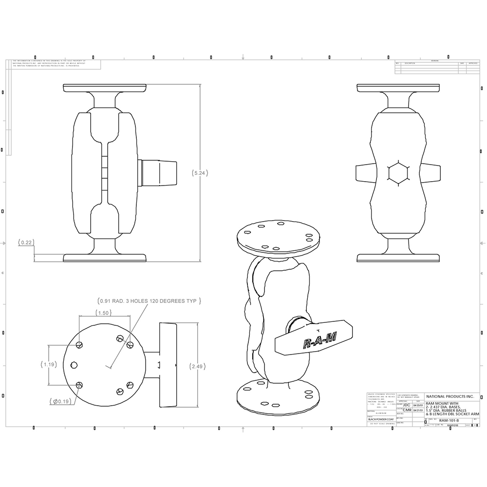 RAM Mount 1.5" Ball Mount w/Short Double Socket Arm & 2/2.5" Round Bases 2