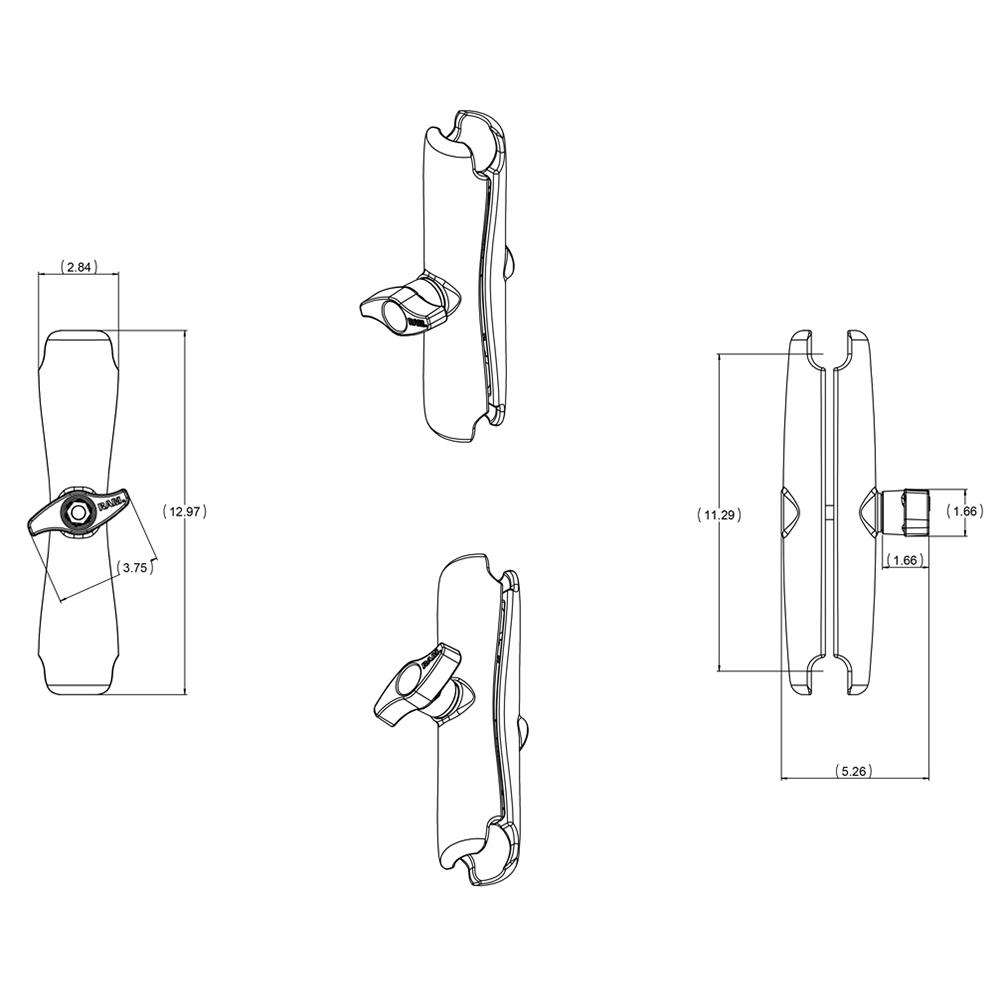 RAM Mount Long Double Socket Arm f/2.25" Ball Bases 2