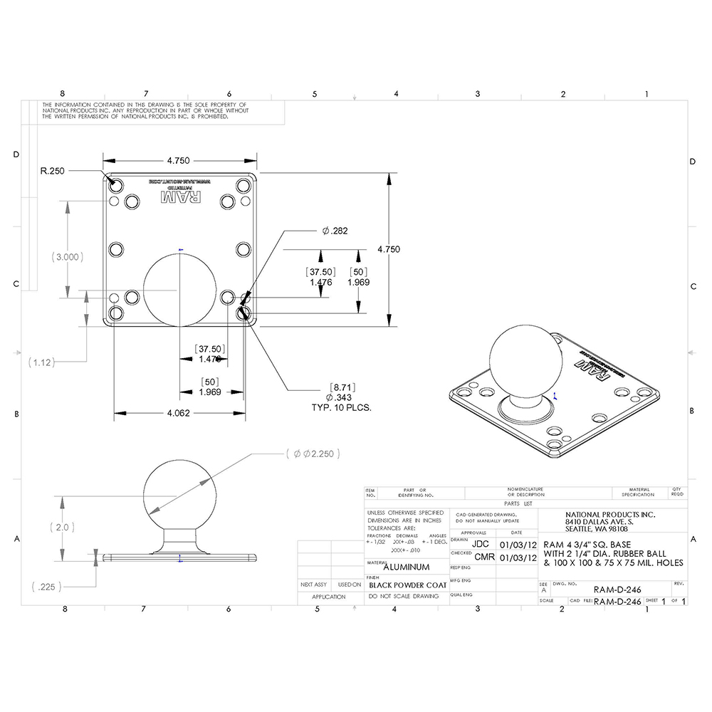 RAM Mount 100x100mm VESA Plate w/2.25" Ball 2