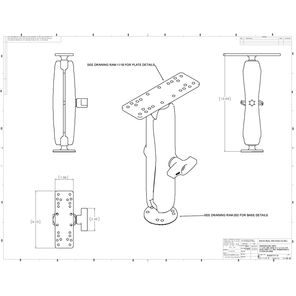 RAM Mount Marine Electronics Mount Long Arm Gimbal Bracket 2