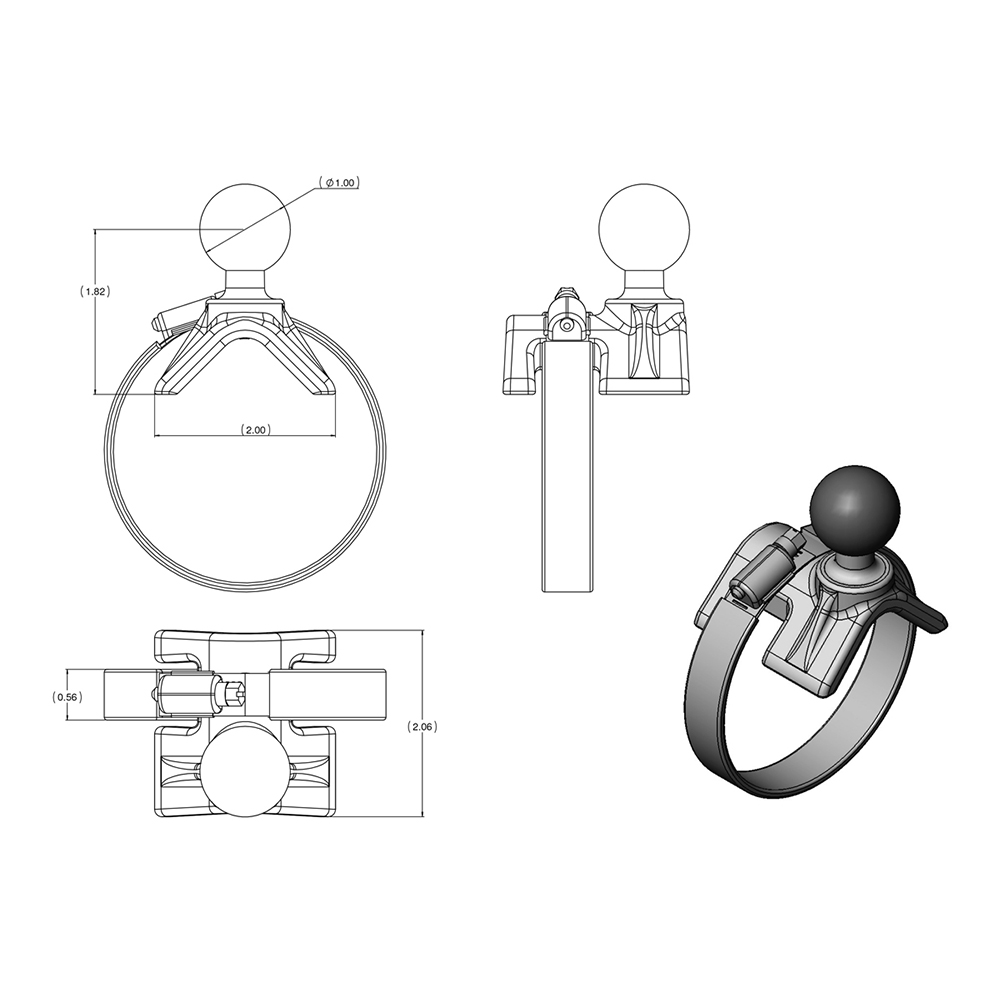 RAM Mount Strap Mount w/Short Arm & Diamond Base 2