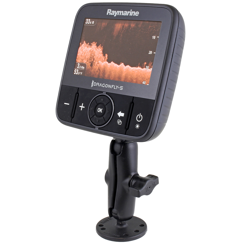 RAM Mount Flat Surface Mount w/1" Ball, including M6 X 30 SS HEX Head Bolt, f/Raymarine Dragonfly-4/5 &amp; WiFish Devices 2
