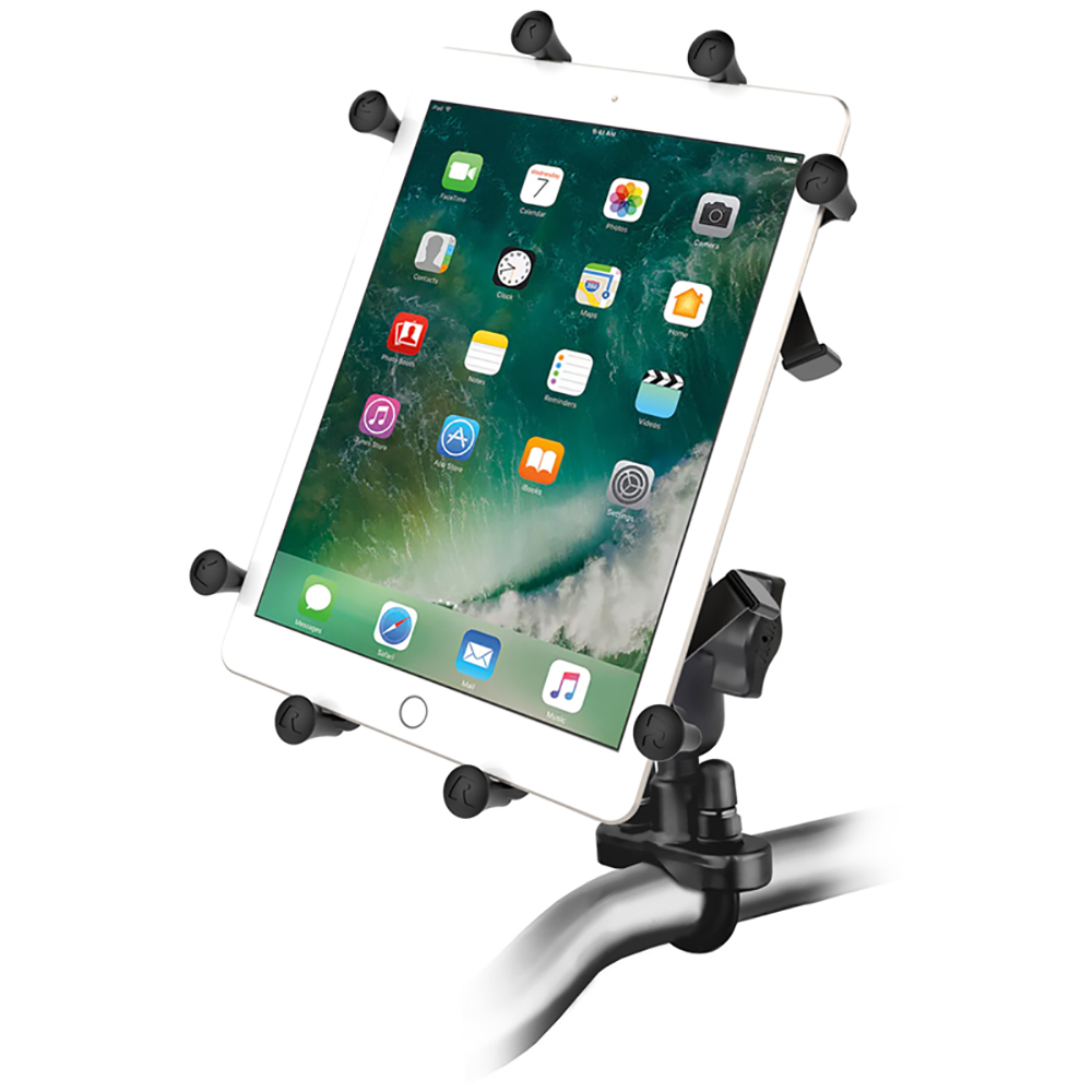 RAM Mount Handlebar Rail Mount w/Zinc Coated U-Bolt Base &amp; Universal X-Grip&reg; Cradle for 10" Large Tablets 2