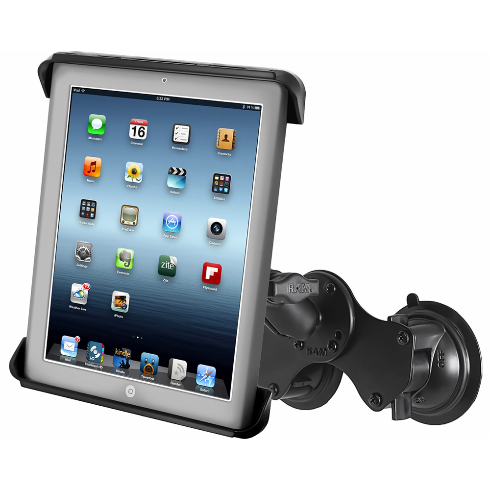 RAM Mount Double Twist-Lock&trade; Suction Cup Mount w/Tab-Tite&trade; Universal Spring Loaded Cradle f/Apple iPad 1-4 w/or w/o Light Duty Case 2