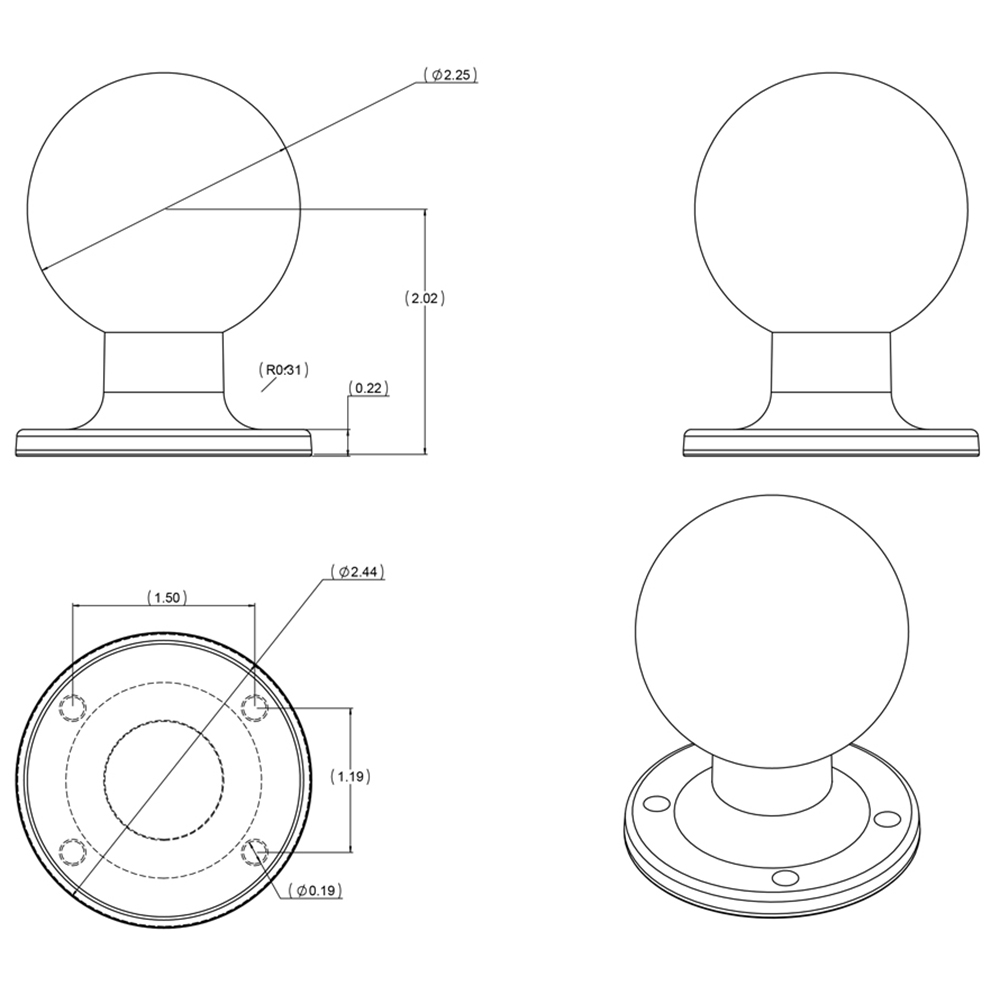 RAM Mount D Size 2.25" Ball on Round Plate w/AMPS Hole Pattern 2