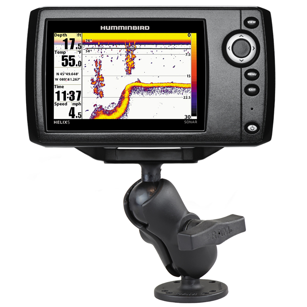 RAM Mount 1.5" Ball Mount w/2.5" Round Base, Short Arm &amp; 1.5" x 3" Plate f/Humminbird Helix 5 Only 2