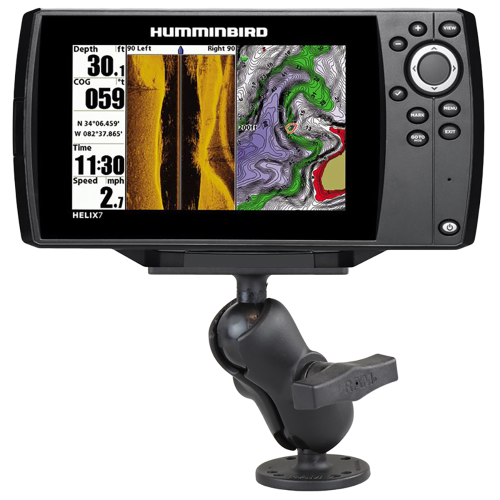 RAM Mount 1.5" Ball Mount w/2.5" Round Base, Short Arm &amp; 2" x 4" Plate f/Humminbird Helix 7 Only 2
