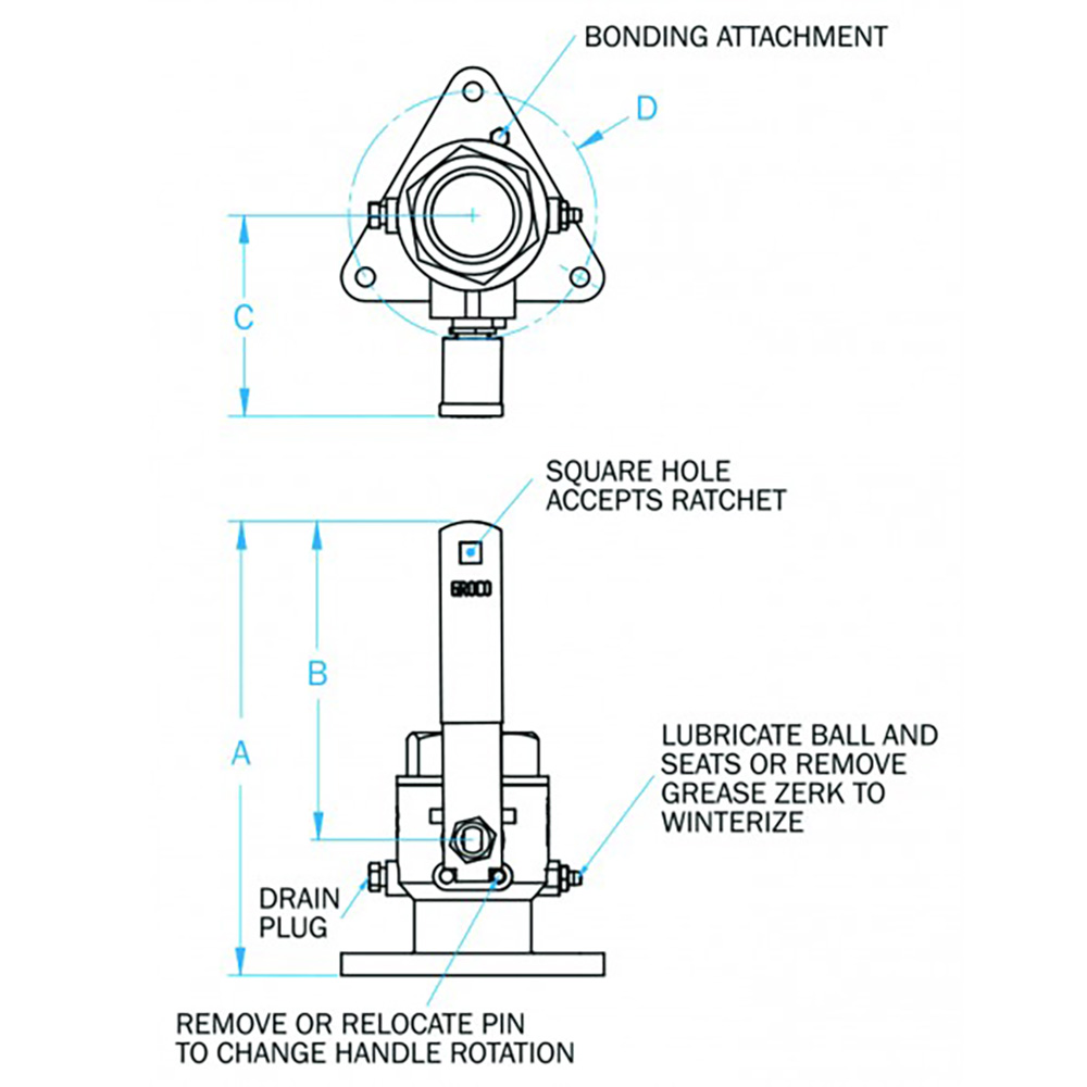 GROCO 1-1/2" Bronze Tri-Flanged Ball Valve/Seacock 2