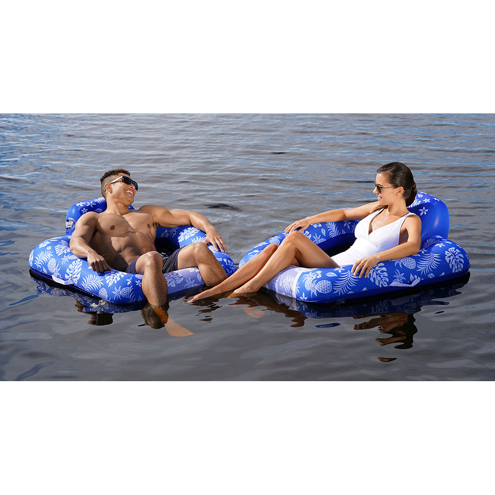Aqua Leisure Supreme Zero Gravity Chair Hibiscus Pineapple Royal Blue w/Docking Attachment