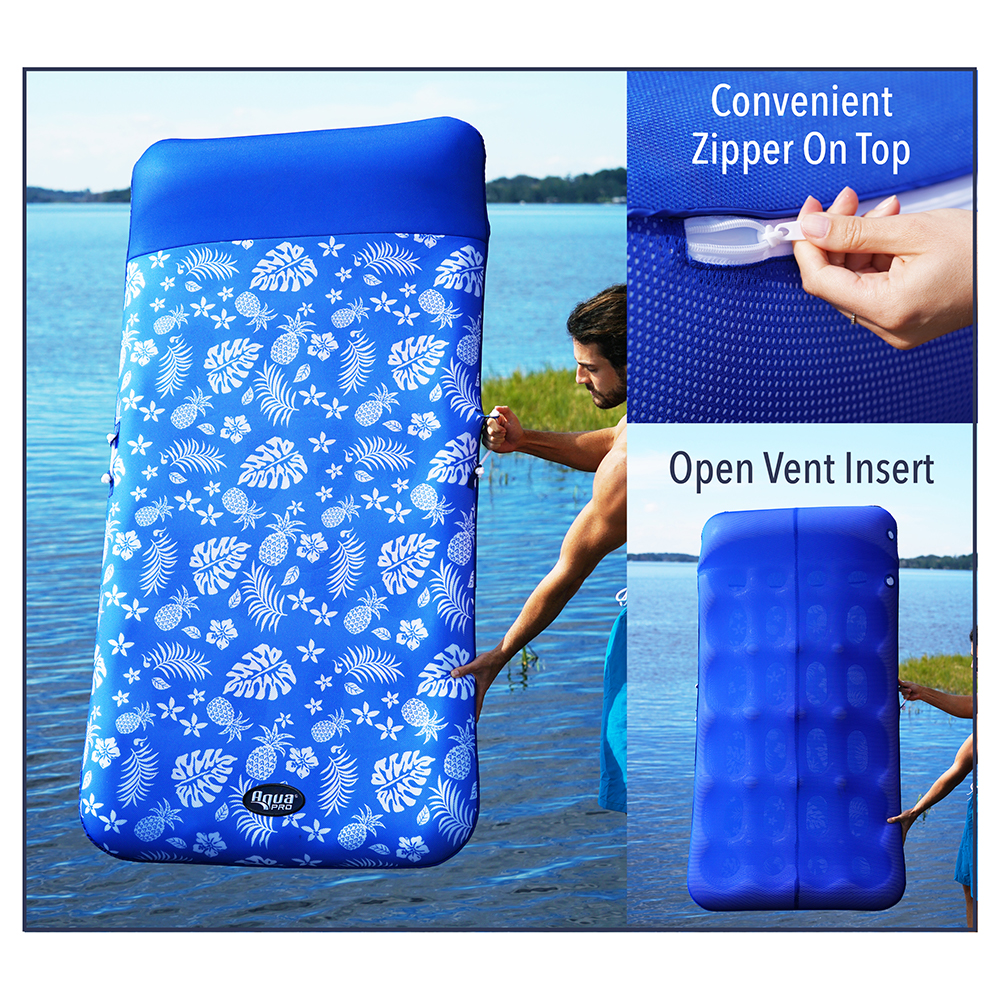 Aqua Leisure Supreme Oversized Controued Lounge Hibiscus Pineapple Royal Blue w/Docking Attachment