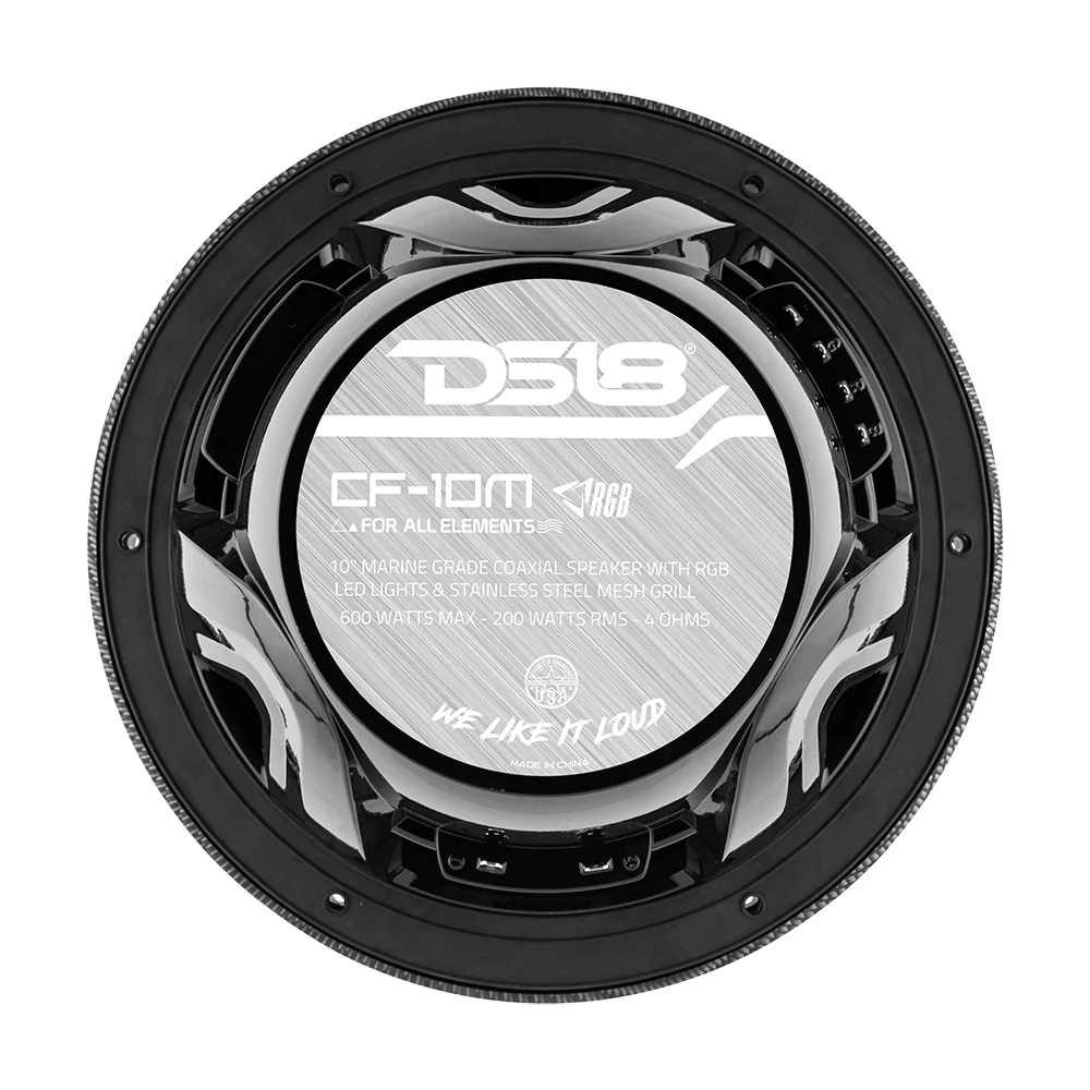 DS18 HYDRO 10&quot; 2-Way Speakers w/Bullet Tweeter &amp; Integrated RGB LED Lights - Carbon Fiber